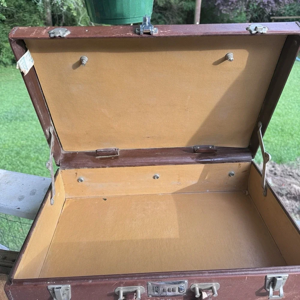 Vintage Brown Top Grain Cowhide Suitcase Corbin Sesamee Lock 18x11 READ